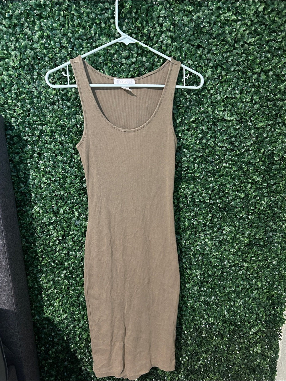 Ribbed Tank Midi Dress - Olive Green
